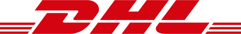 DHL logo with red letters and horizontal stripes on a transparent background.