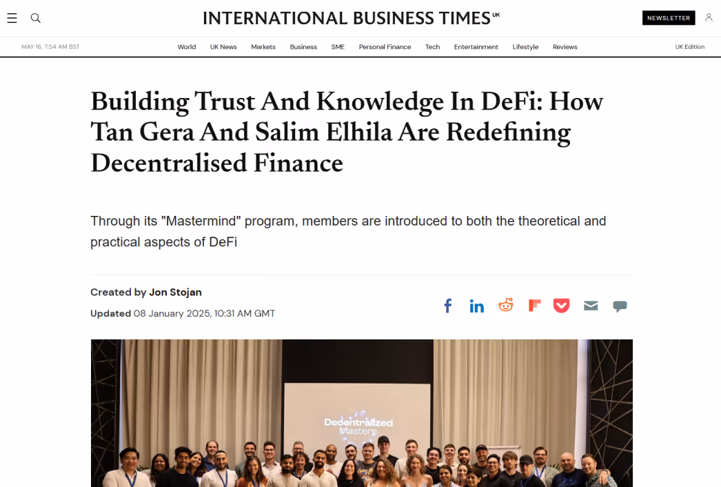 International Business Times article — How Tan Gera and Salim Elhila are redefining decentralized finance
