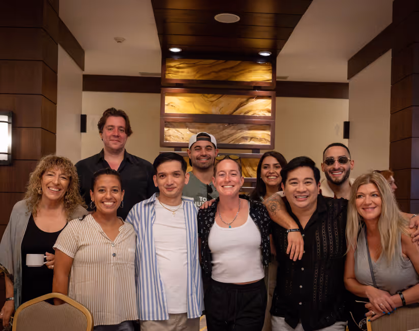Decentralized Masters community members networking at an offsite gathering