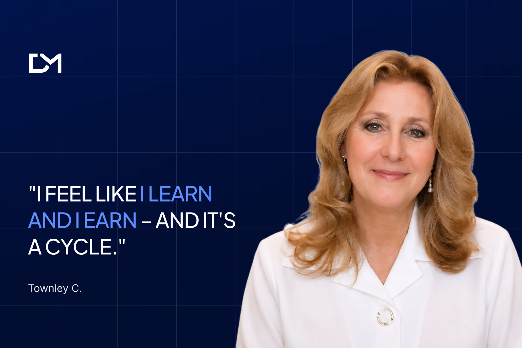 Townley C. sharing her Decentralized Masters testimonial