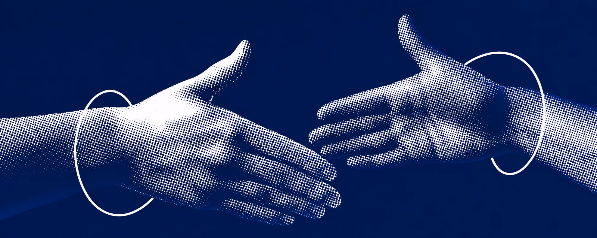 Two digital hands getting close to each other in digital space.