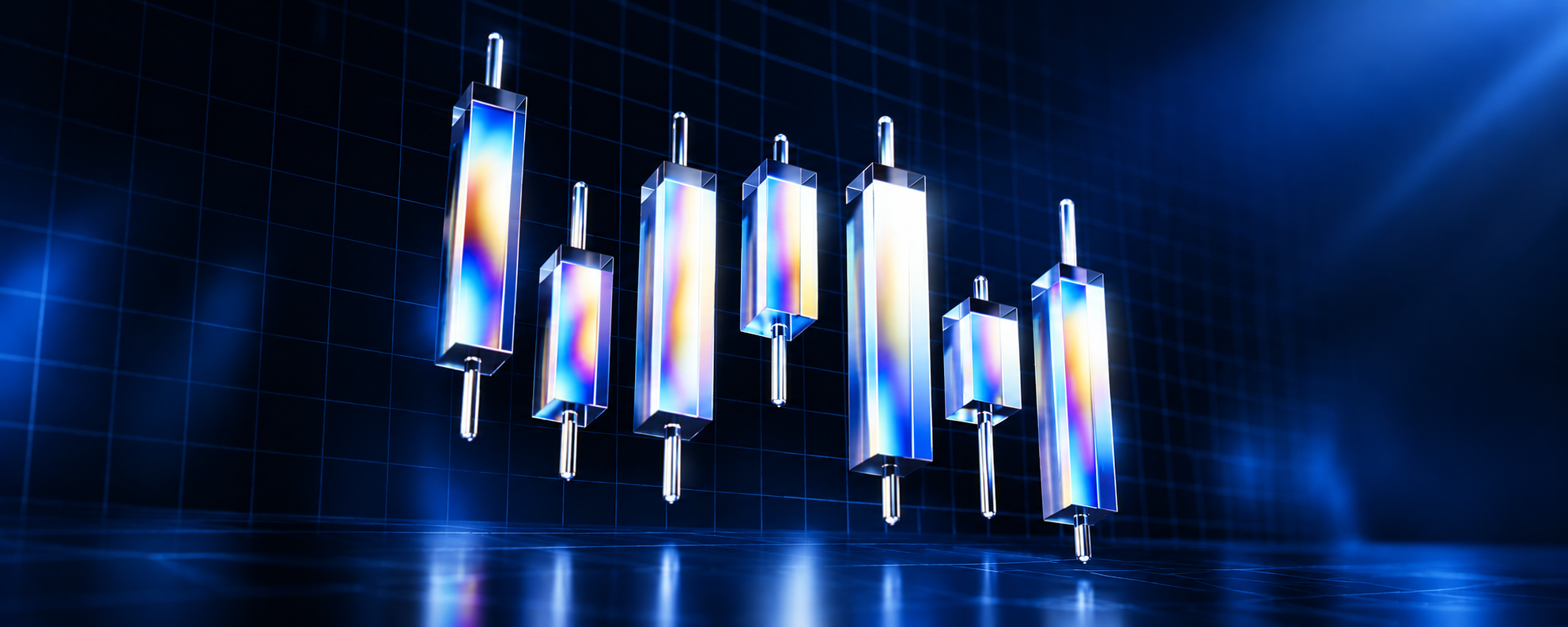 Stocks charts are raising up with colorfull gradient
