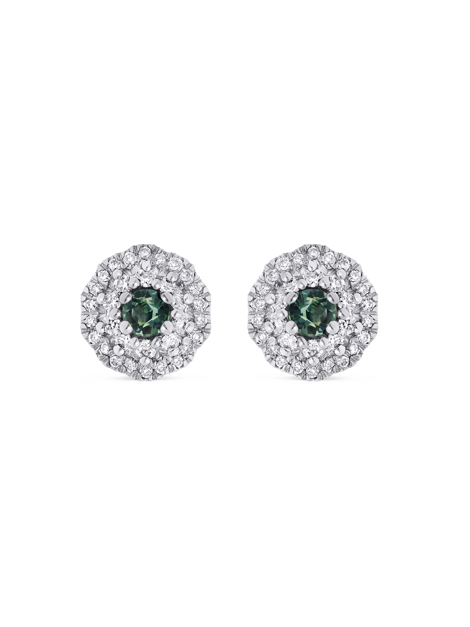 Honoré - rondes Or blanc palladié Saphir vert Diamant blanc
