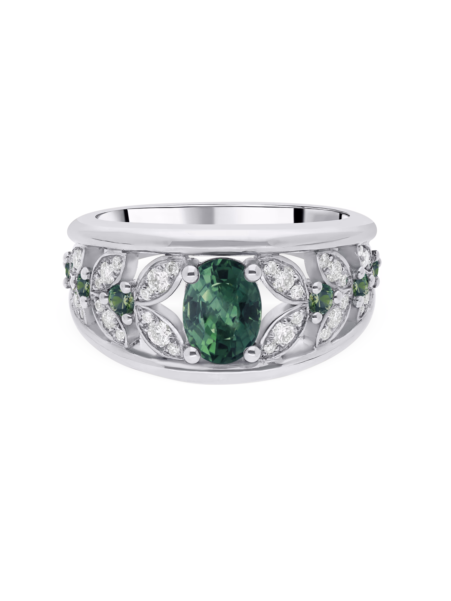 Ambroise - Empire Or blanc palladié Saphir vert Saphir vert