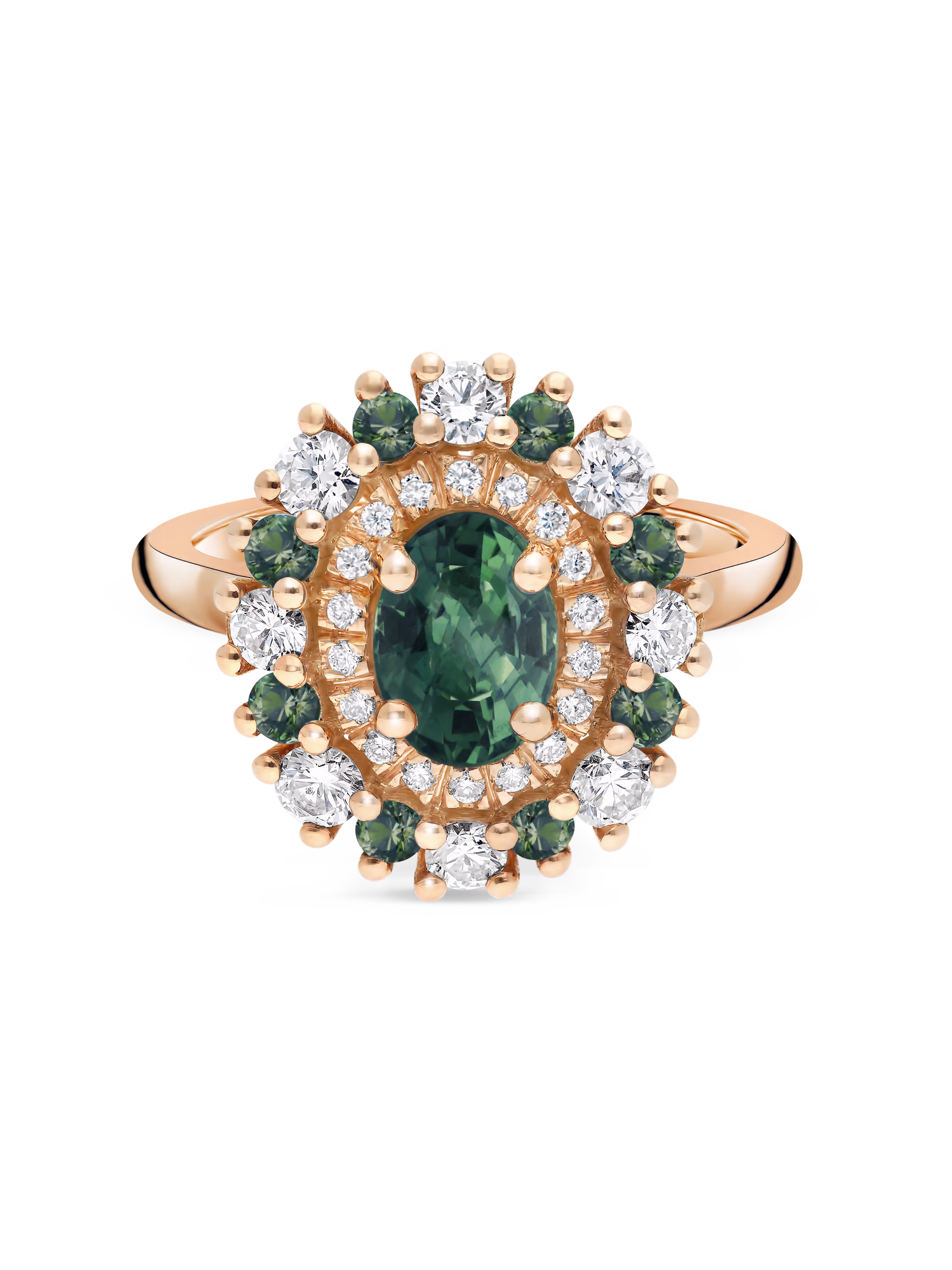 Balthazar - double halos solaire Or rose Saphir vert Saphir vert