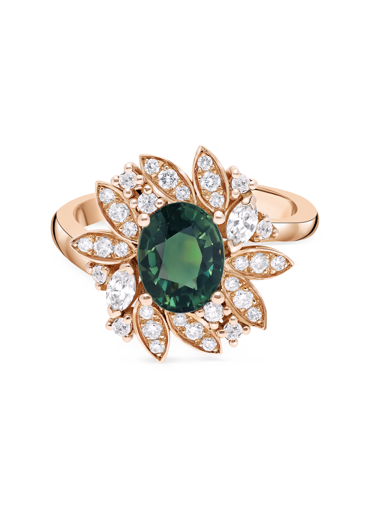 Eloi - entourage Or rose Saphir vert Diamant blanc