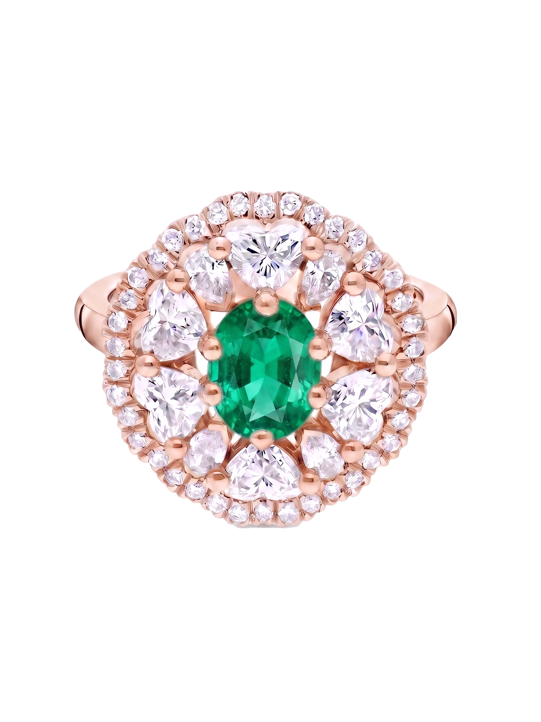 Honoré - Coeur Or rose Emeraude Diamant blanc