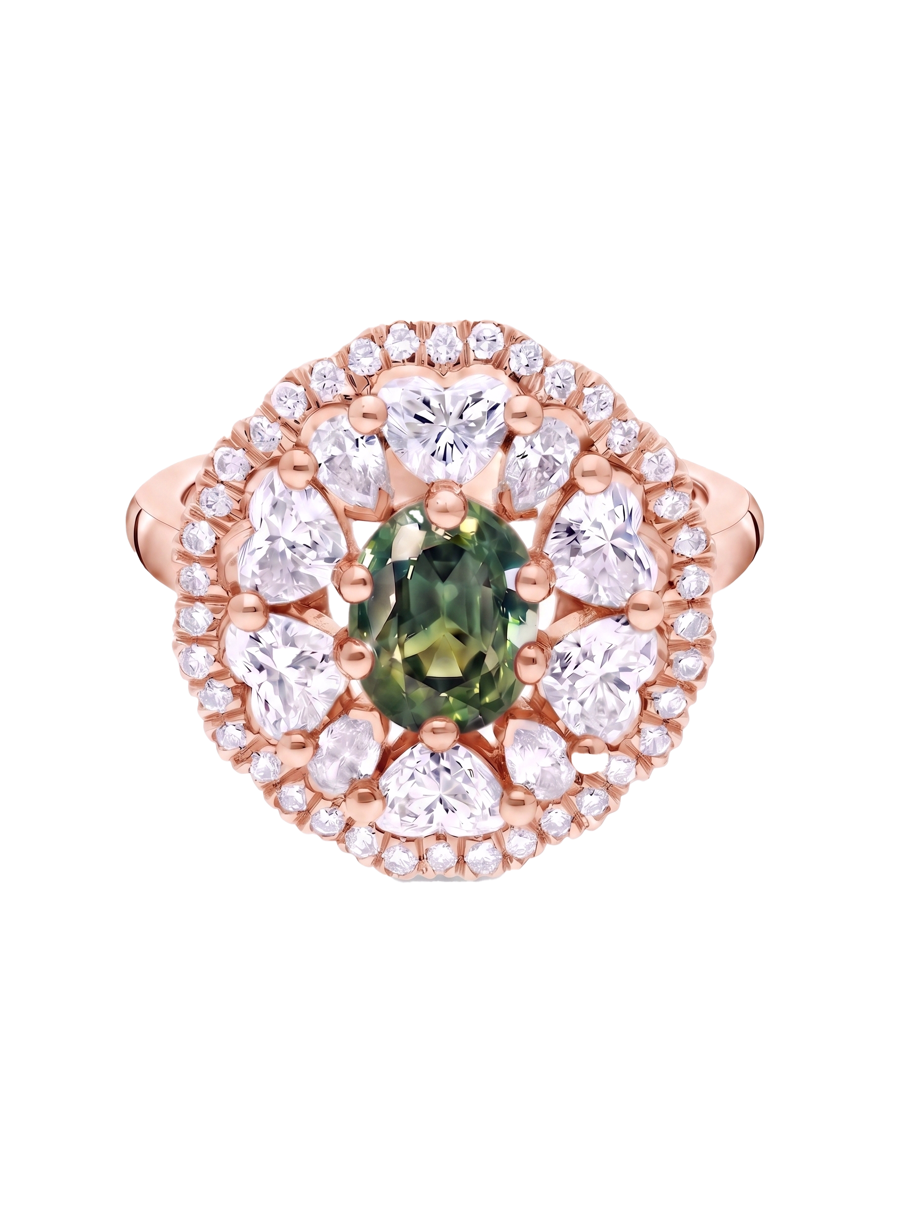 Honoré - Coeur Or rose Saphir vert Diamant blanc
