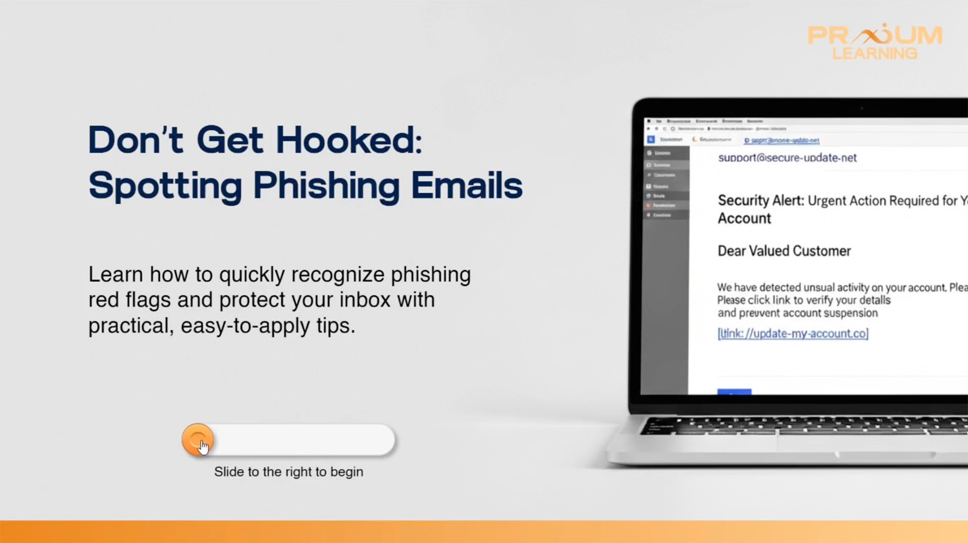 Slide titled Don't Get Hooked: Spotting Phishing Emails with tips to recognize phishing red flags.