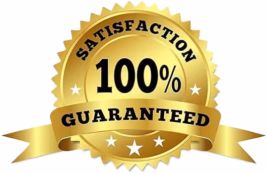Gold seal badge with ribbon that reads 100% Satisfaction Guaranteed.