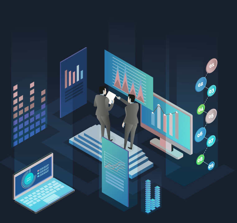 Illustration with numbers and graphs
