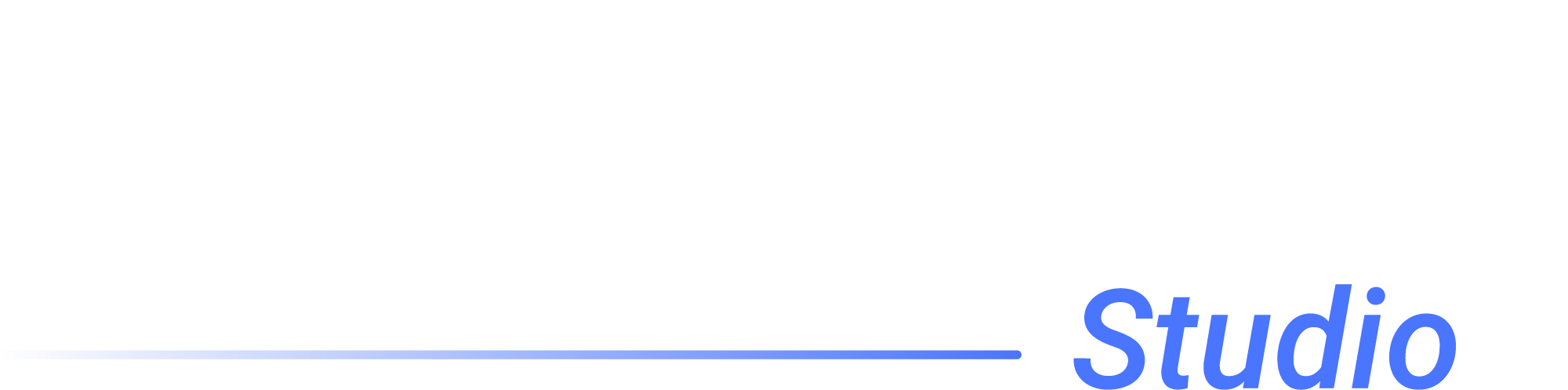 Blue horizontal line ending with the word Studio in bold blue text on the right side.