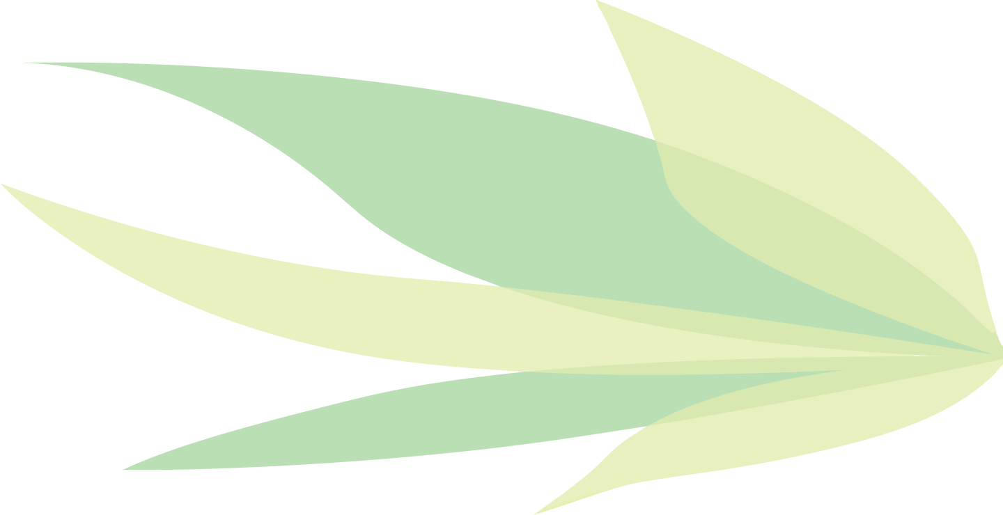Abstract design of overlapping green and yellow leaf shapes fanning out to the right.