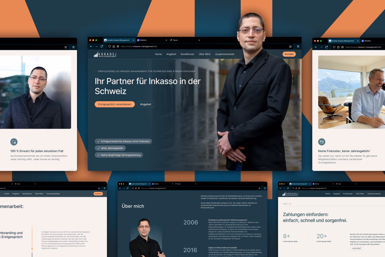 Preview der Webseite für Koradej Inkasso Management. Ein Einzelunternehmen, welches Professionelles Inkasso Management für Schweizer KMU & Privatpersonen anbietet.