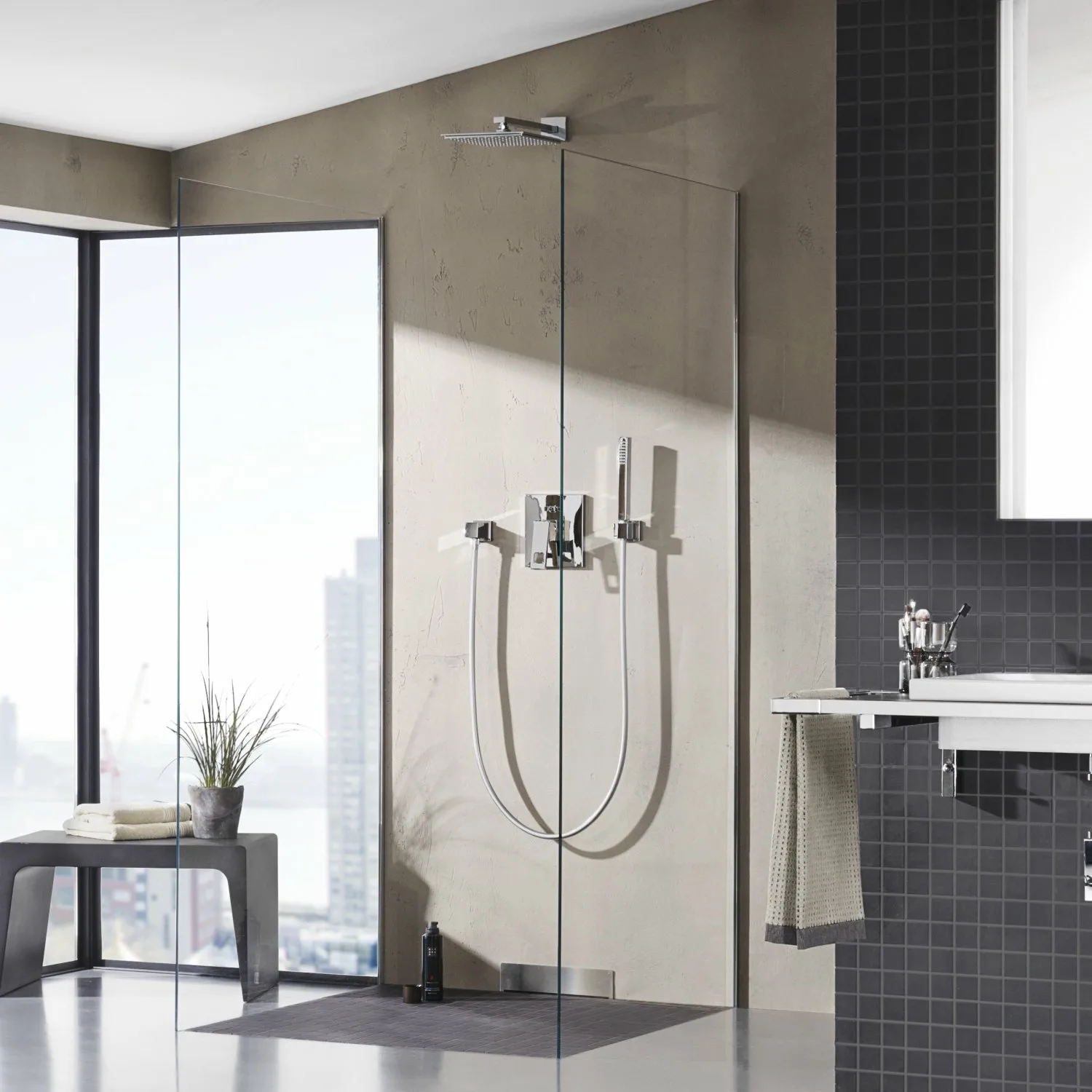 Stylish bathroom with black fixtures