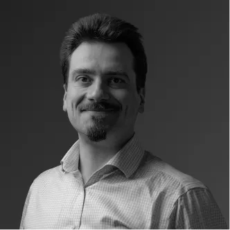 Black and white image of Timur Rubeko