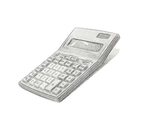 Schets van een rekenmachine, symbool voor budgetbewaking bij projectbegeleiding