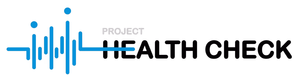 Project Health Check-logo met blauwe hartslaglijn links en tekst rechts.
