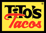 Tito's Tacos logo with 'Tito's' in black and 'Tacos' in red script on a yellow background.