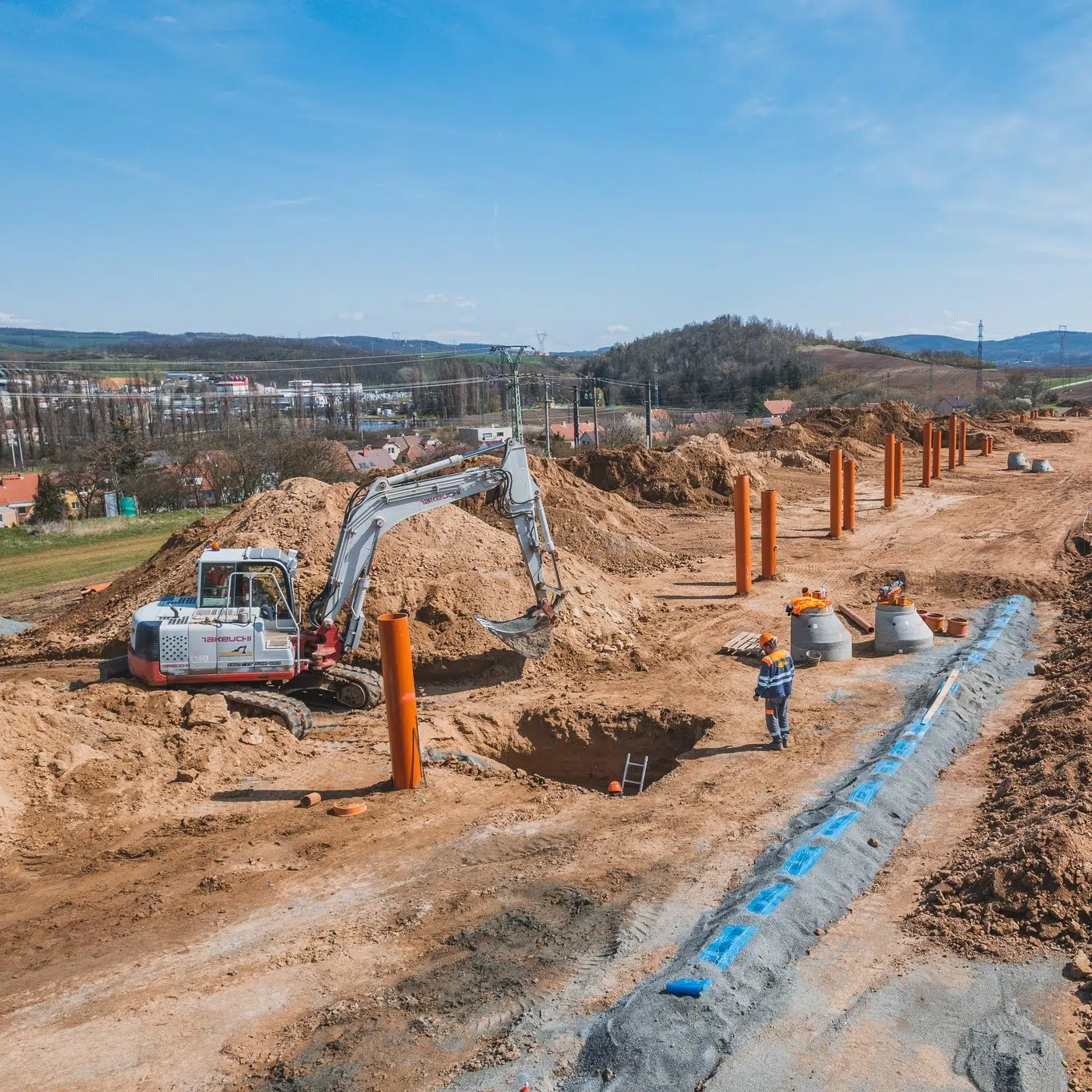 Excavator at a pipeline construction site