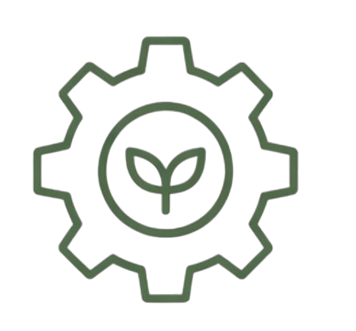 Outline of a gear with a small plant sprout inside, symbolizing eco-friendly technology.