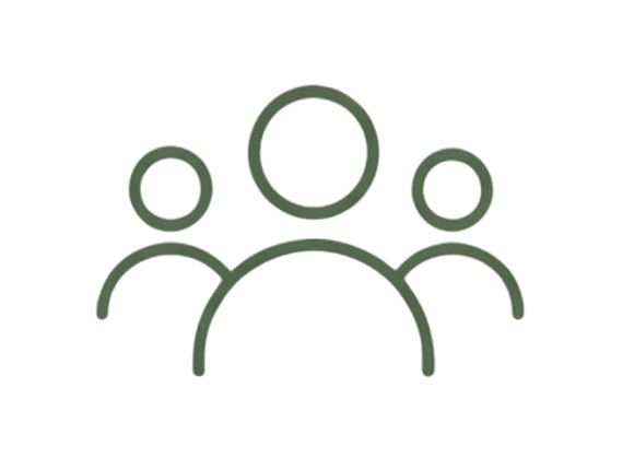 Outline icon of three people representing a group or community.