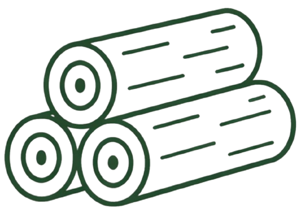Three stacked logs shown with circular cross-sections and simple line details.