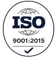 Round emblem with the text ISO and a checkmark symbol inside a circle frame.