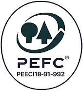 PEFC logo with a tree and a forest symbol inside a circular shape.