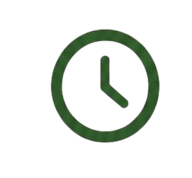 Green clock icon showing time at 4:00 within a circular border.