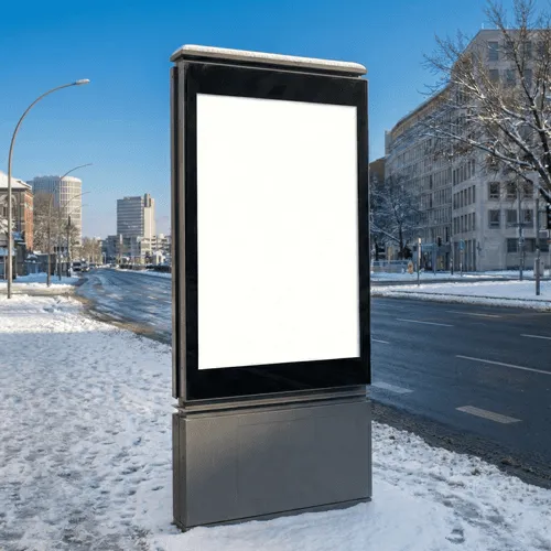 Urban winter street billboard mockup