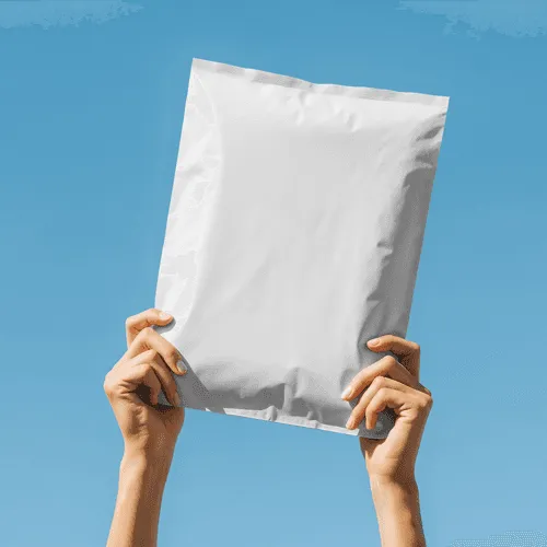 Hand holding poly mailer mockup
