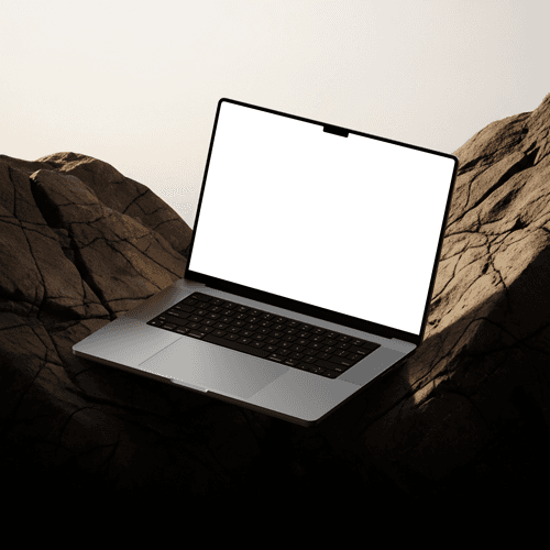 MacBook Pro mockup on rocky surface
