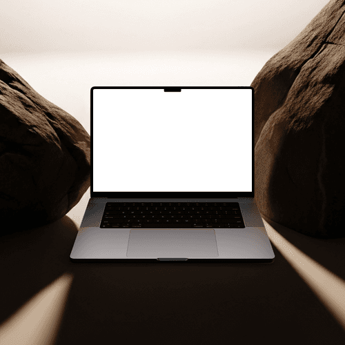 MacBook Pro mockup natural stone scene