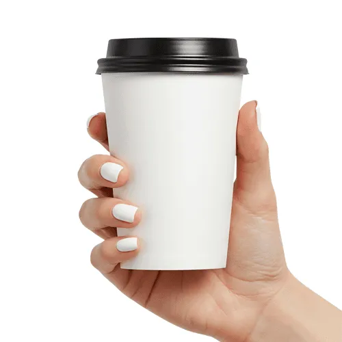 Hand holding paper coffee cup mockup