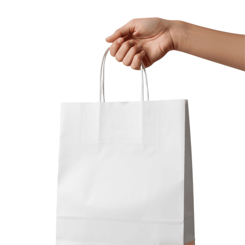 Hand-holding paper shopping bag mockup
