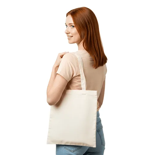 Tote bag mockup carried by a woman from back view