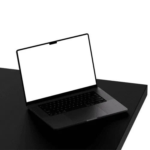MacBook Pro 16-inch Space Black on the Black Desk