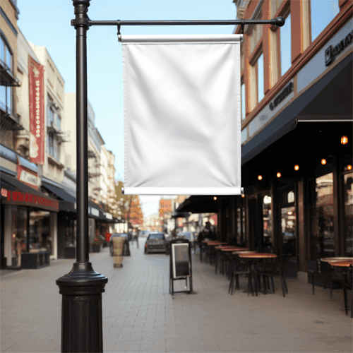 White Rectangle Flag Mockup On Black Pole