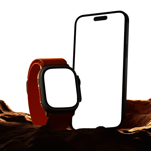 Watch And iPhone Mockup With Rock Prop