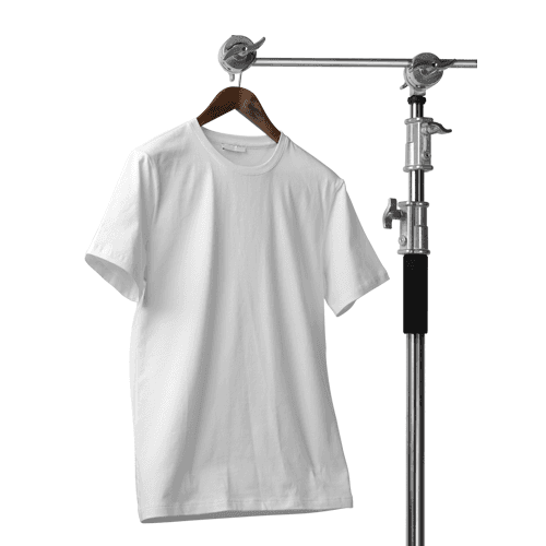 White T-shirt Mockup Hanging On Stand C
