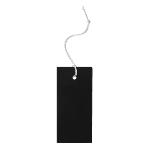Black Long Label Tag Mockup With White Thread