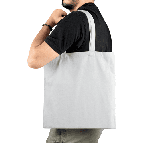 Man Holding Blank Canvas Tote Bag
