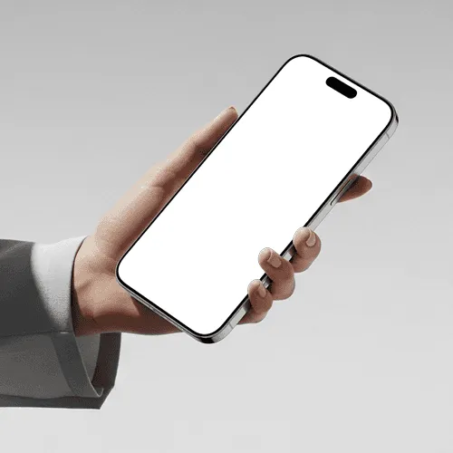 Hand holding iPhone 16 Pro Max mockup