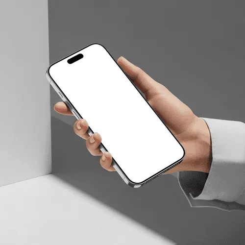 Hand holding iPhone 16 Pro Max white titanium mockup