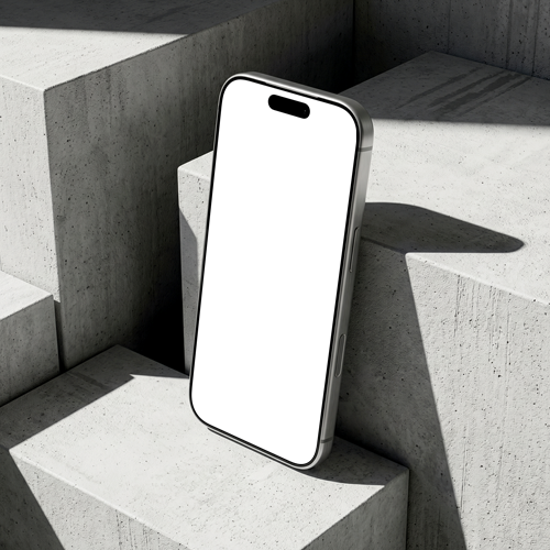 iPhone 17 Pro Mockup Leaning on Concrete Blocks