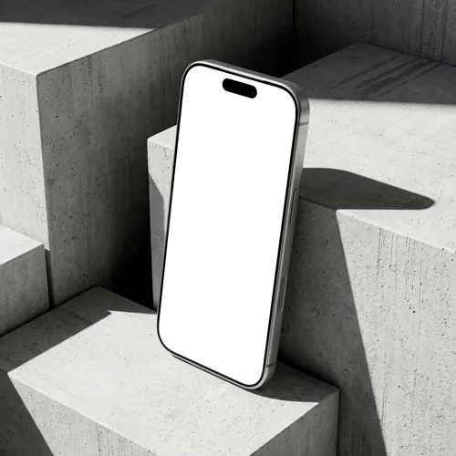 iPhone 17 Pro Mockup Leaning on Concrete Blocks