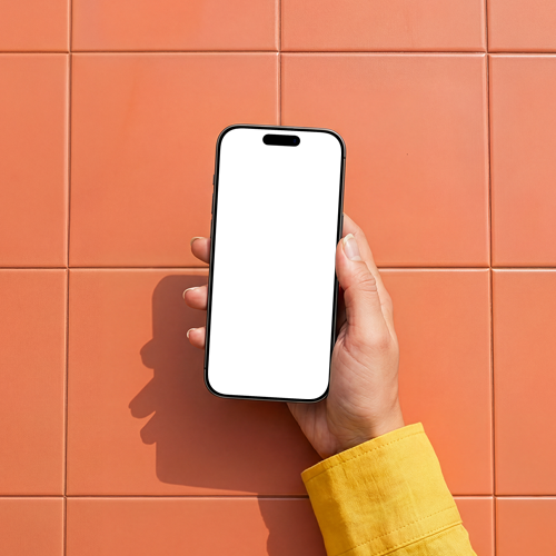 Hand Holding iPhone 17 Pro Mockup with Bright Orange
