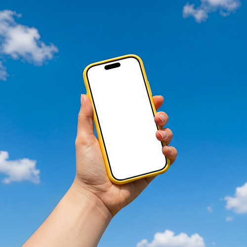 Hand Holding iPhone 17 Pro Mockup Against Sky