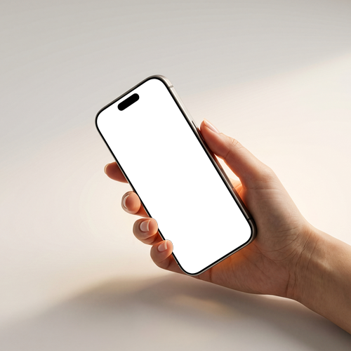 Hand Holding iPhone 17 Pro Mockup on Plain Background